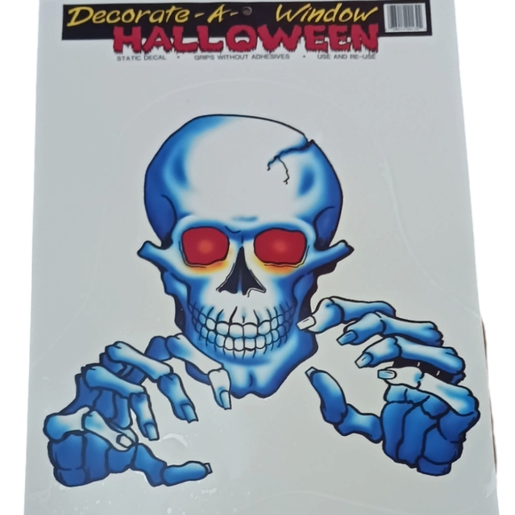 Vintage Halloween Window Cling Skull & Skeleton Hands, Dracula & Frankenstein - Picture 6 of 8